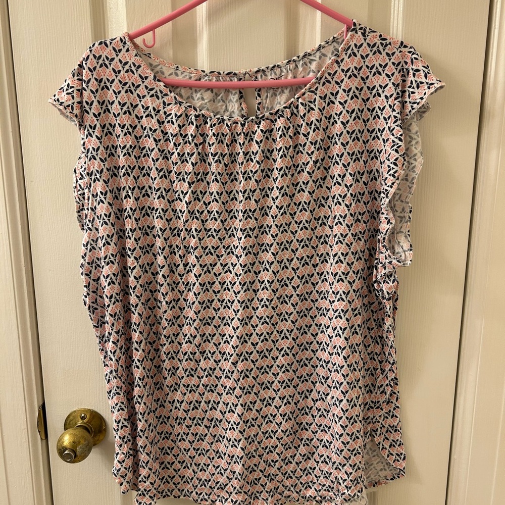 LOFT Pink and Black Patterned Blouse
